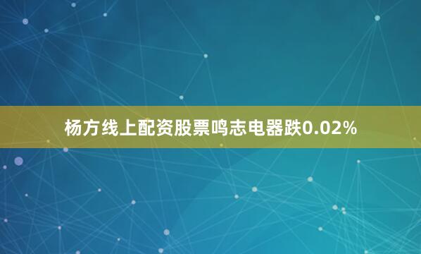 杨方线上配资股票鸣志电器跌0.02%